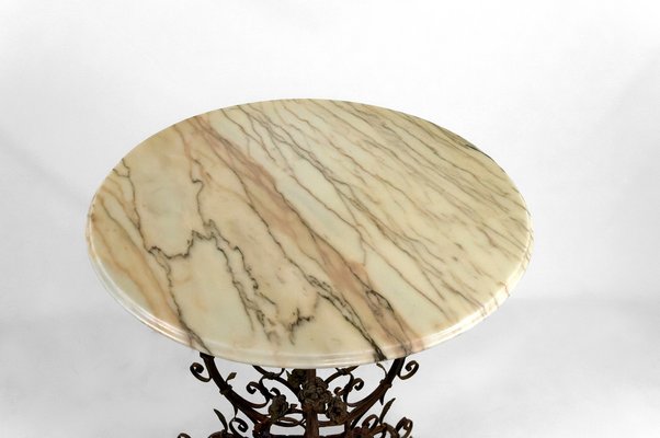 Wrought Iron Pedestal Table with Marble Top-XNH-1804517