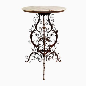 Wrought Iron Pedestal Table with Marble Top-XNH-1804517