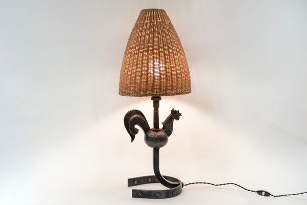 Wrought Iron Rooster Table Lamp, 1950s-VRR-735805