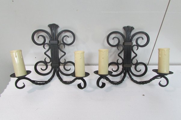 Wrought Iron Sconces, 1970s, Set of 2-RDN-567422