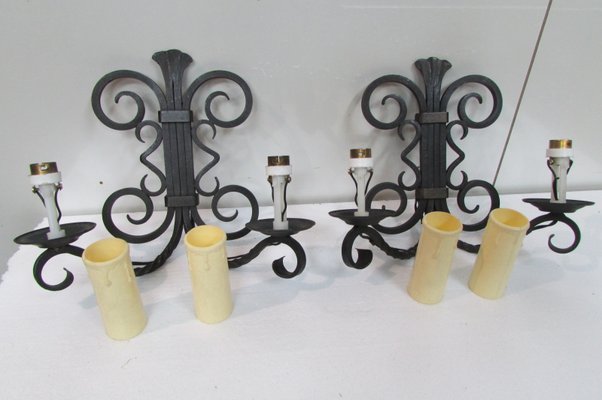 Wrought Iron Sconces, 1970s, Set of 2-RDN-567422