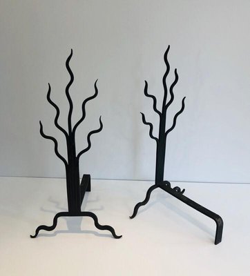 Wrought Iron Shrubs Andirons, France, 1970s, Set of 2-BA-874691