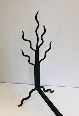 Wrought Iron Shrubs Andirons, France, 1970s, Set of 2-BA-874691