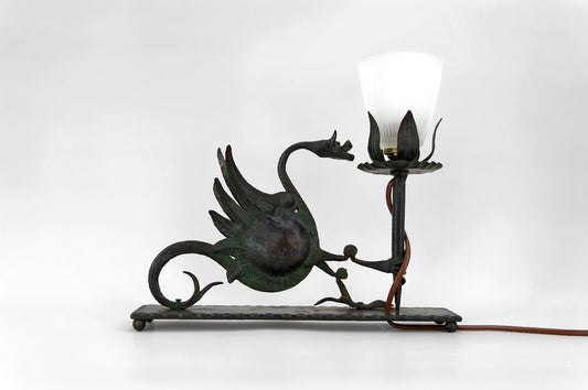 Wrought Iron Table Lamp with Dragon, Italy, 1900s