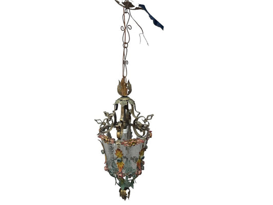 Wrought Iron Tole Flower Light Pendant, 1950s