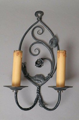 Wrought Iron Wall Lamp with Flower Motif, 1950s-ESB-1376556