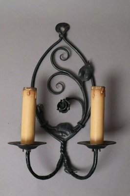 Wrought Iron Wall Lamp with Flower Motif, 1950s-ESB-1376556