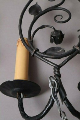 Wrought Iron Wall Lamp with Flower Motif, 1950s-ESB-1376556