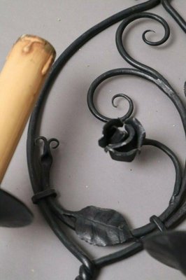 Wrought Iron Wall Lamp with Flower Motif, 1950s-ESB-1376556