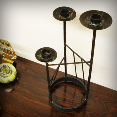 XL Brutalist Steel Candleholder, 1960s-ZJN-879102