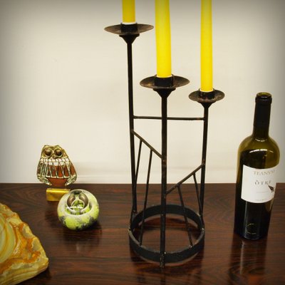 XL Brutalist Steel Candleholder, 1960s-ZJN-879102