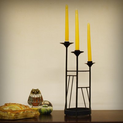 XL Brutalist Steel Candleholder, 1960s-ZJN-879102