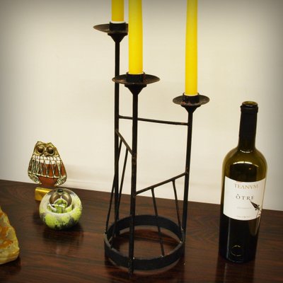 XL Brutalist Steel Candleholder, 1960s-ZJN-879102