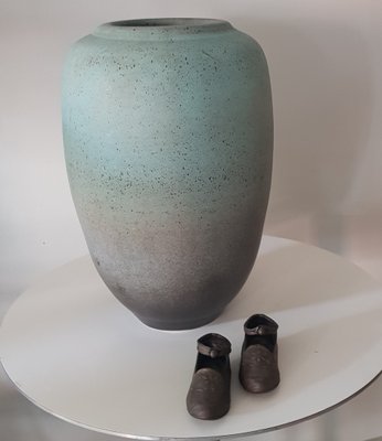 XXL Turquoise-Grey Coloured Floor Vase by Bontjes van Beek, 1940s-QDP-709432