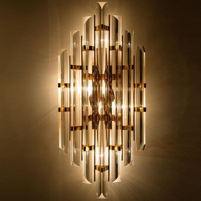 XXL Venini Style Murano Glass and Gold-Plated Sconce, Italy-VDW-991986