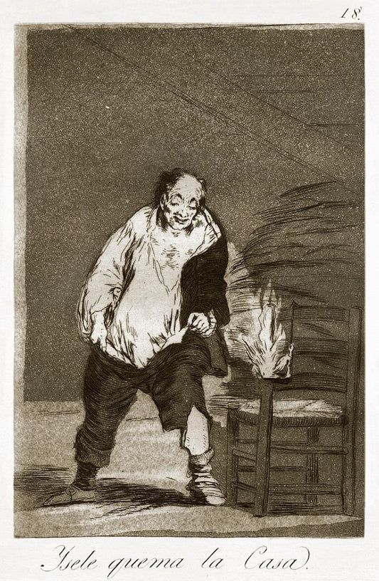 Y se le quema la casa - Original Etching by Francisco Goya - 1868 1868