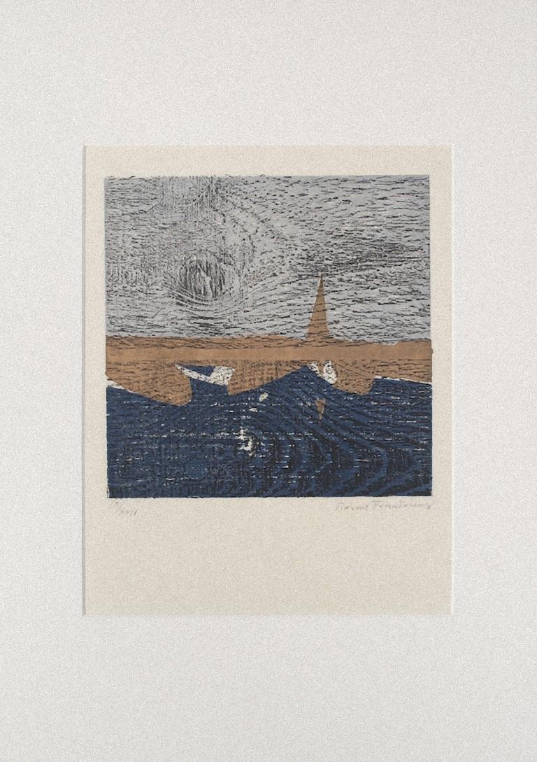 Yannis Papadakis, Landscape, Woodcut, 1970s