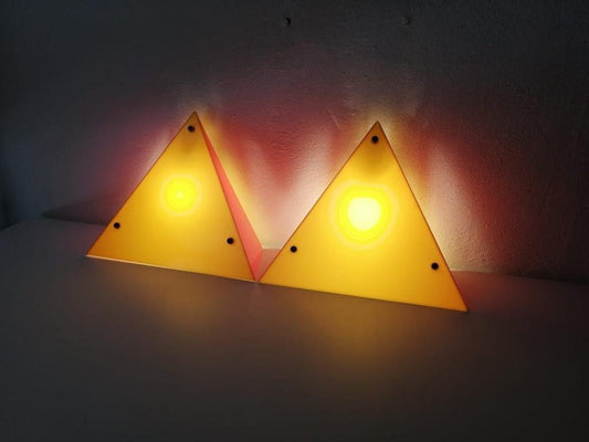 Yellow and Orange Triangular Prism Wall or Table Lamps in Mica from Ikea, 1980s, Set of 2