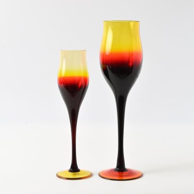 Yellow and Ruby Wine Glasses by Zbignew Horbowy, 1970s, Set of 2-IXK-1806346