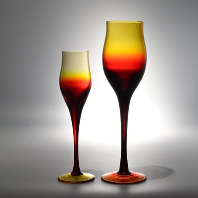 Yellow and Ruby Wine Glasses by Zbignew Horbowy, 1970s, Set of 2-IXK-1806346