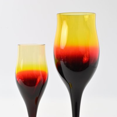 Yellow and Ruby Wine Glasses by Zbignew Horbowy, 1970s, Set of 2-IXK-1806346