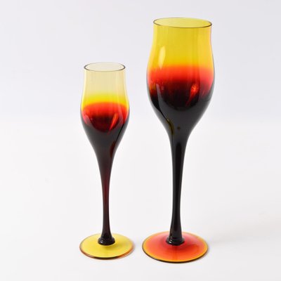 Yellow and Ruby Wine Glasses by Zbignew Horbowy, 1970s, Set of 2-IXK-1806346