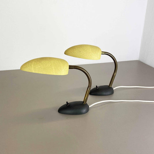 Yellow + Black Sputnik Table Lights in the style of Stilnovo Auböck, Italy, 1950s, Set of 2