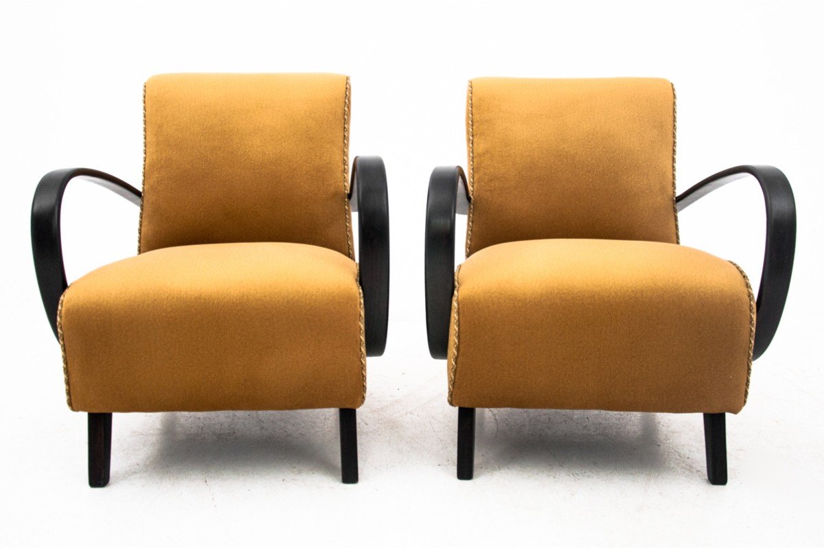 Yellow Boucle Armchairs by J. Halabala, Czechoslovakia, 1930s, Set of 2