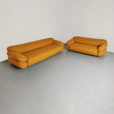 Yellow Bouclé Sesann Sofas by Gianfranco Frattini for Cassina, 1970s, Set of 2-PDW-1750072