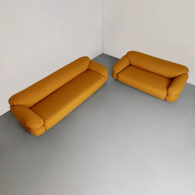 Yellow Bouclé Sesann Sofas by Gianfranco Frattini for Cassina, 1970s, Set of 2-PDW-1750072