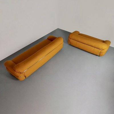 Yellow Bouclé Sesann Sofas by Gianfranco Frattini for Cassina, 1970s, Set of 2-PDW-1750072