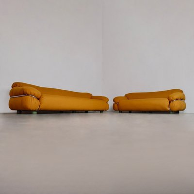 Yellow Bouclé Sesann Sofas by Gianfranco Frattini for Cassina, 1970s, Set of 2-PDW-1750072