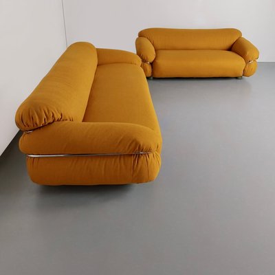 Yellow Bouclé Sesann Sofas by Gianfranco Frattini for Cassina, 1970s, Set of 2-PDW-1750072