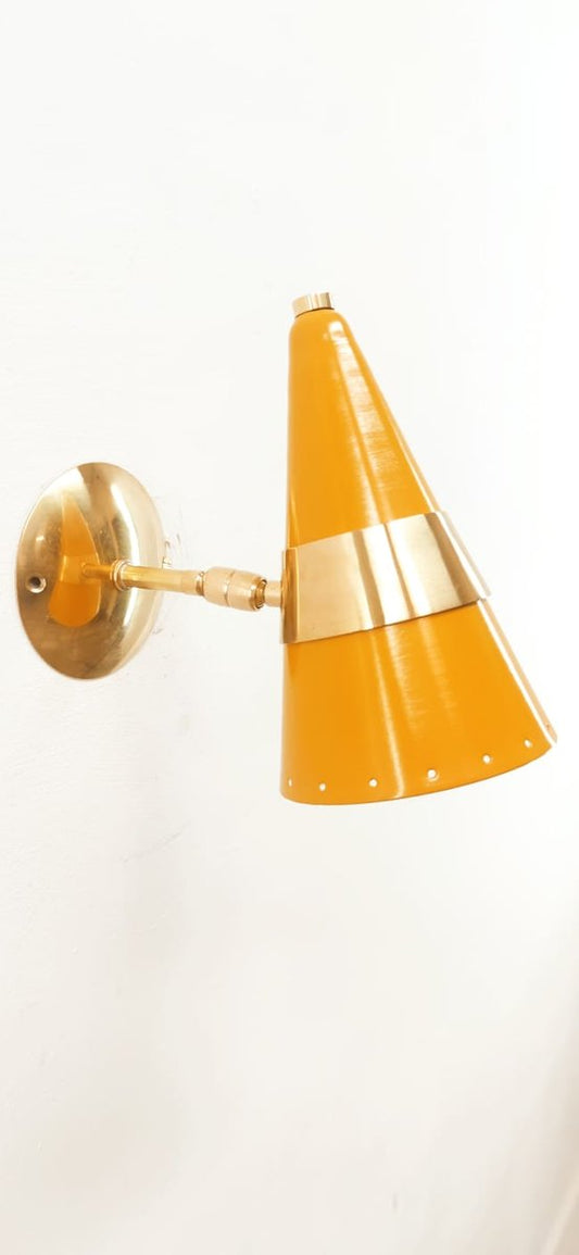 Yellow & Brass Adjustable Cone Sconce