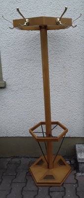 Yellow-Brown Ash Adjustable Coat & Umbrella Stand with Brass-Colored Hooks, 1970s-HOI-874447