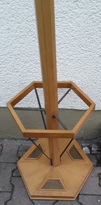 Yellow-Brown Ash Adjustable Coat & Umbrella Stand with Brass-Colored Hooks, 1970s-HOI-874447