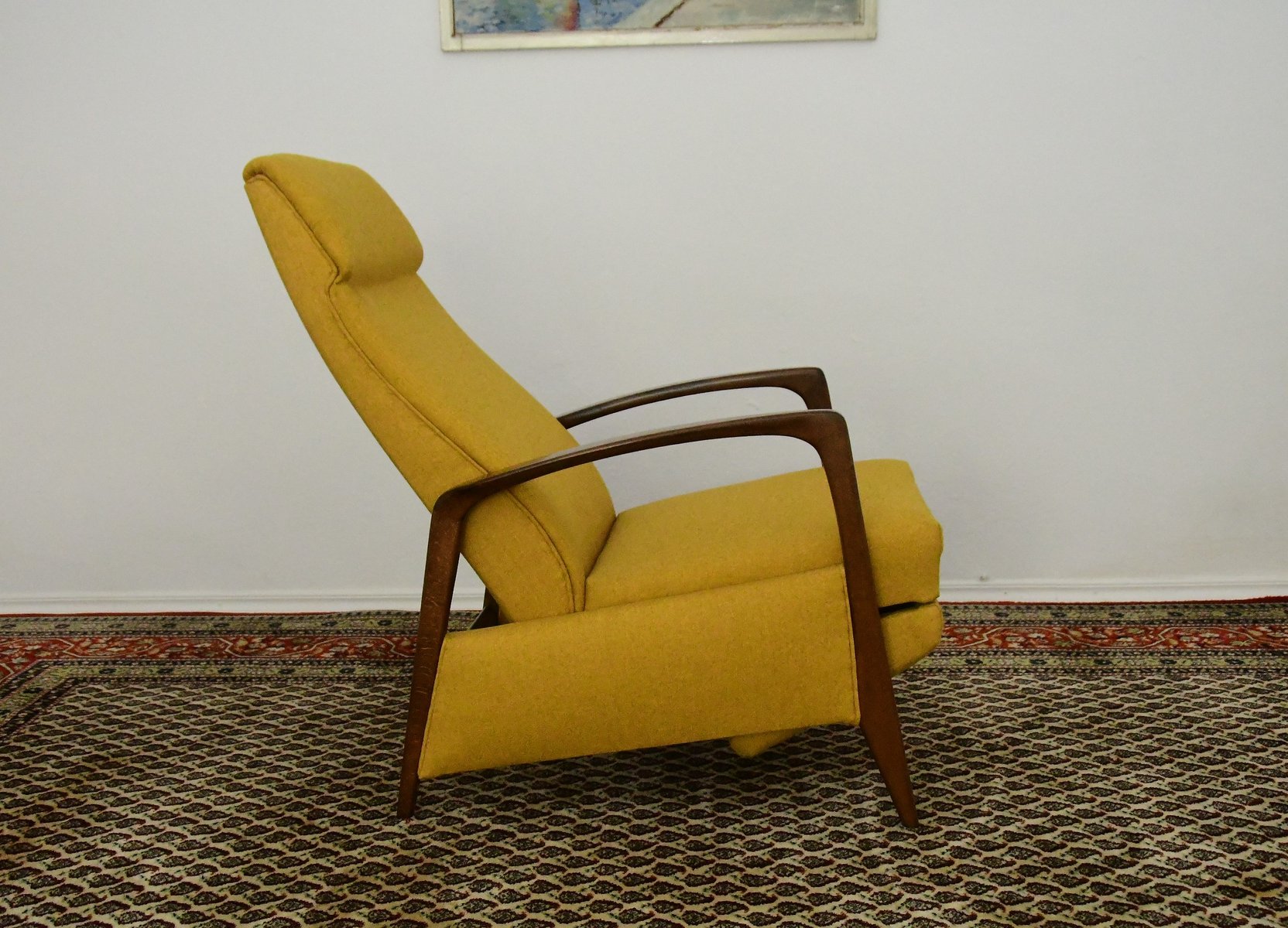 Yellow Chair with Foldable Footrest, 1960s