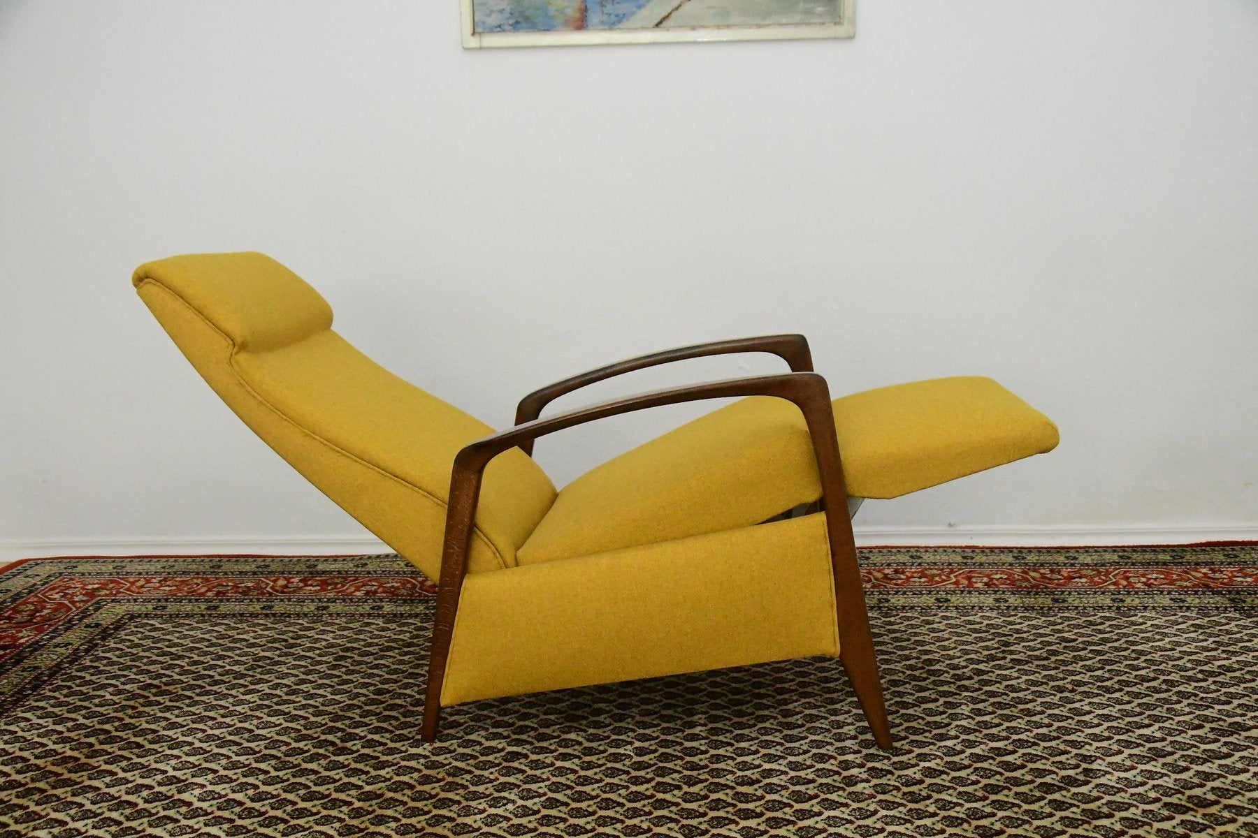 Yellow Chair with Foldable Footrest, 1960s