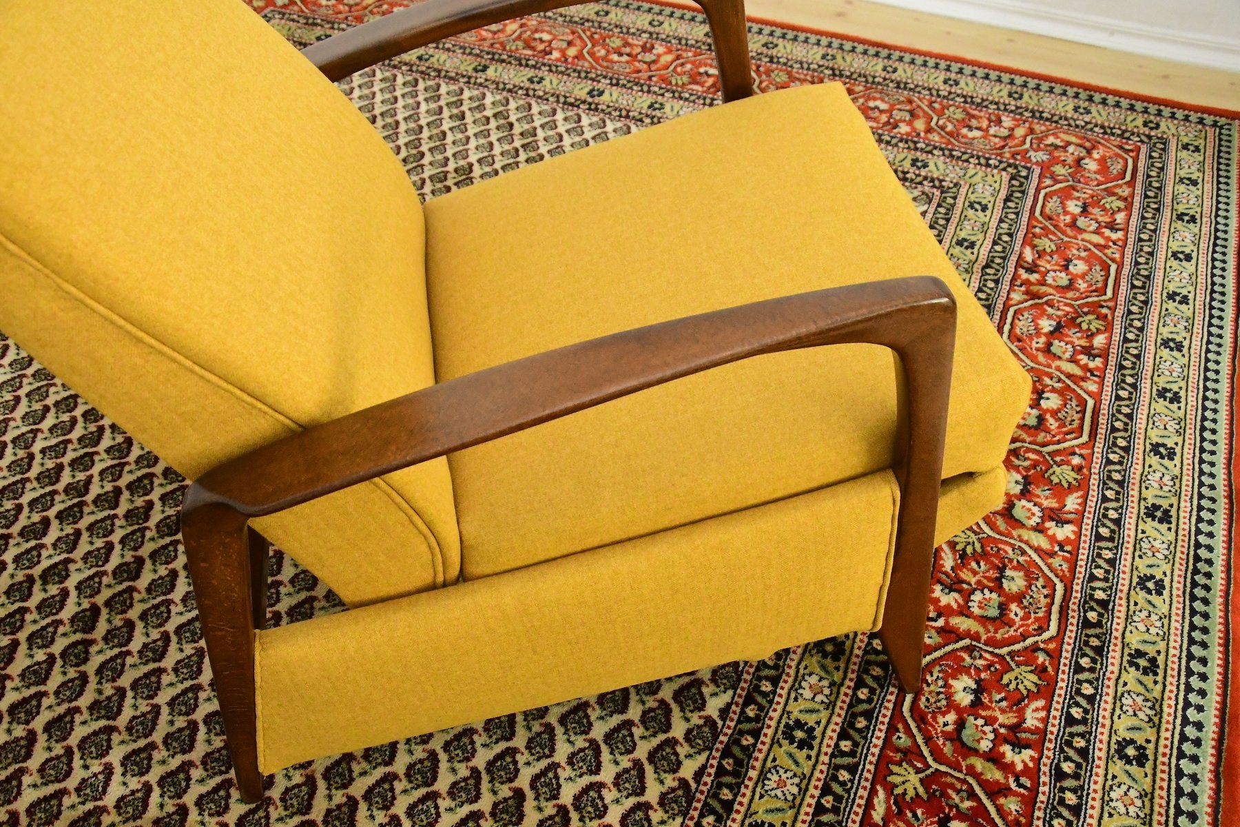 Yellow Chair with Foldable Footrest, 1960s