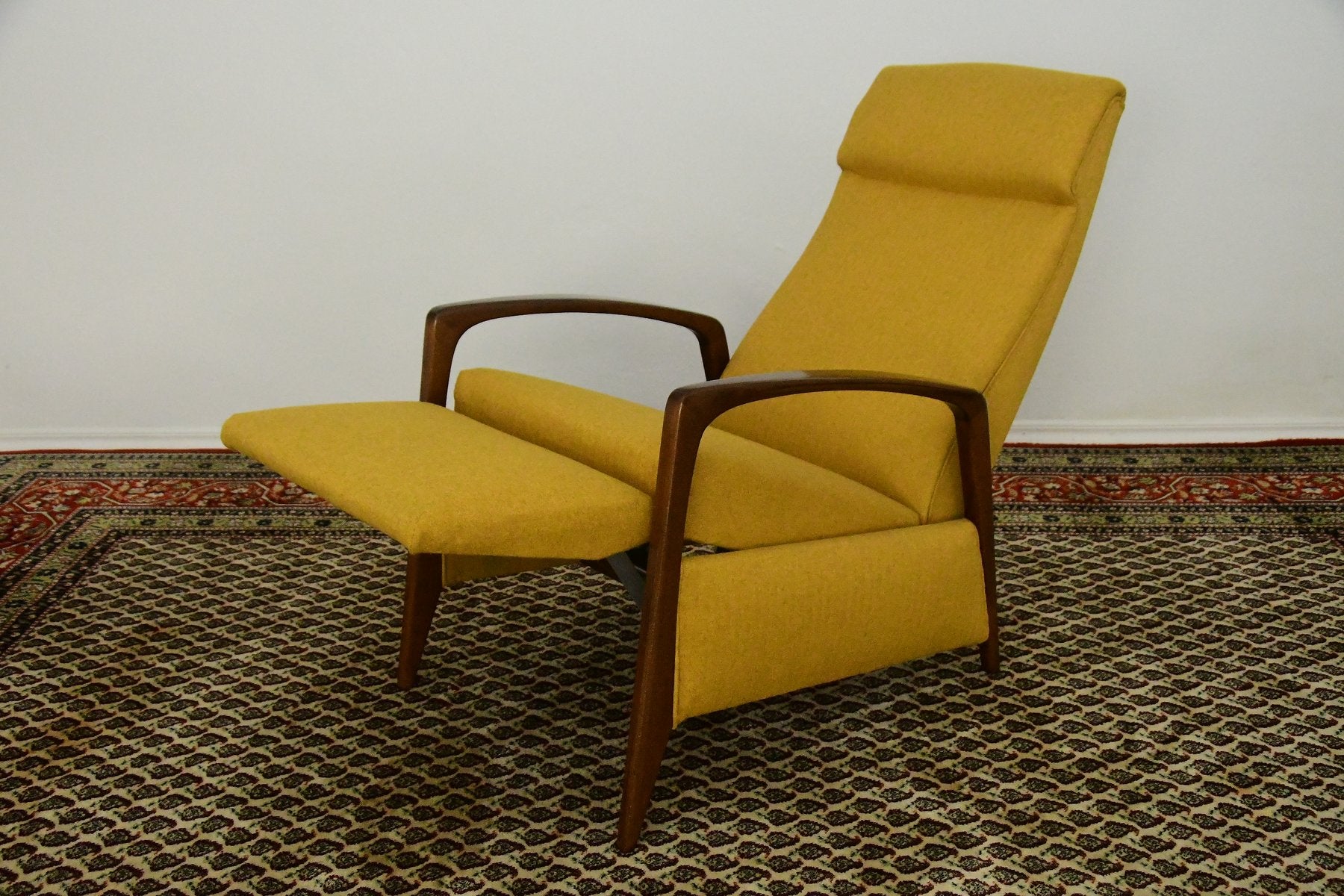 Yellow Chair with Foldable Footrest, 1960s