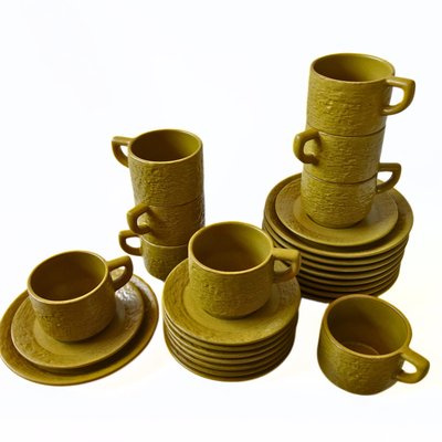 Yellow Coffee Cup, Saucer & Small Plate from Upsala Ekeby, Sweden, Set of 3-JKV-2023211