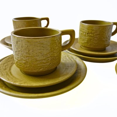 Yellow Coffee Cup, Saucer & Small Plate from Upsala Ekeby, Sweden, Set of 3-JKV-2023211