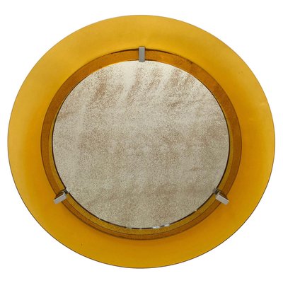 Yellow Convex Glass & Chrome Wall Mirror from Veca, Italy, 1960s-LYQ-1171547