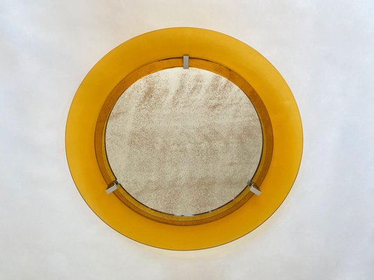 Yellow Convex Glass & Chrome Wall Mirror from Veca, Italy, 1960s-LYQ-1171547