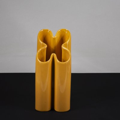 Yellow Glazed Terracotta Vase in Cloverleaf Shape from Pierre Cardin-RAQ-1817063