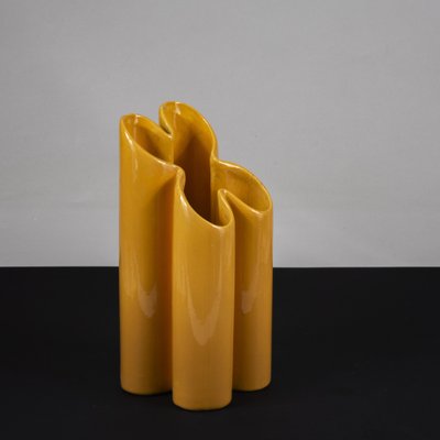 Yellow Glazed Terracotta Vase in Cloverleaf Shape from Pierre Cardin-RAQ-1817063