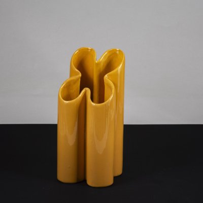 Yellow Glazed Terracotta Vase in Cloverleaf Shape from Pierre Cardin-RAQ-1817063