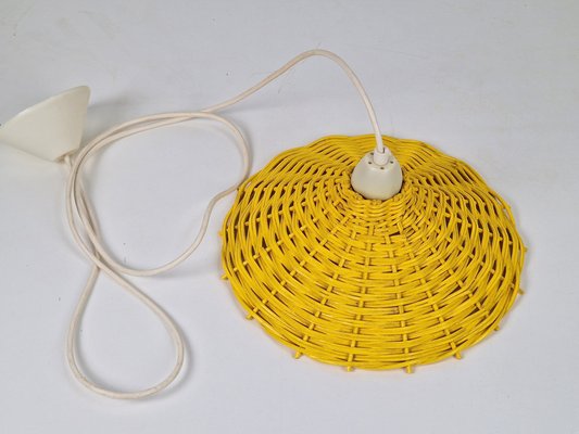 Yellow Hanging Lamp in Wicker Rattan, France, 1960s-AXJ-1742825