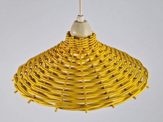 Yellow Hanging Lamp in Wicker Rattan, France, 1960s-AXJ-1742825