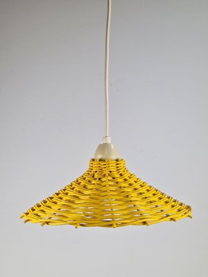 Yellow Hanging Lamp in Wicker Rattan, France, 1960s-AXJ-1742825